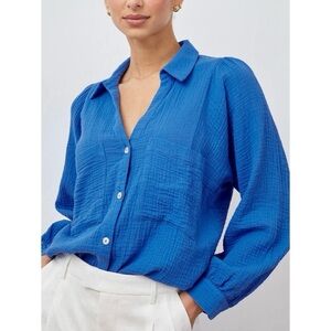 Rails Lauren 100% Cotton Gauze Button Front Top in Palace Blue, Large